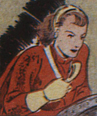 Nira-Q, a red-costumed "bandit-queen" from a 1937 comic book.